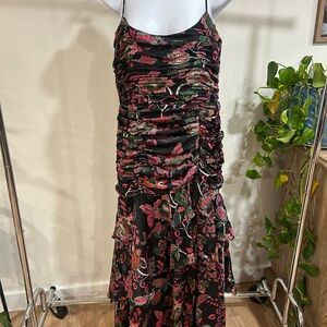 Hutch Elegant Black and Pink Floral Maxi Dress